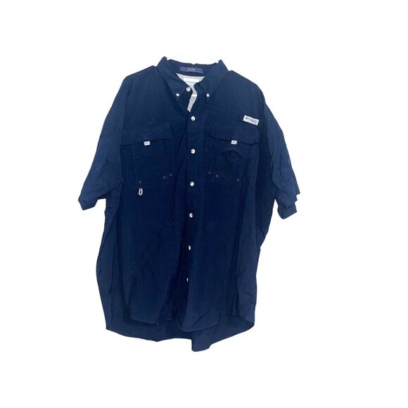 Columbia Bahama Short Sleeve Button-Up Fishing Shirt XL Navy Blue Nylon Outdoor - Picture 1 of 7